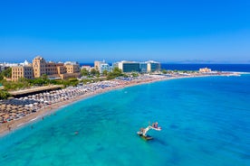 Photo of Faliraki the primary seaside resort village on the Greek island of Rhodes.