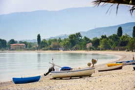 Photo of panoramic aerial view of Neos Panteleimonas beautiful town in south Pieria, Central Macedonia, Greece.