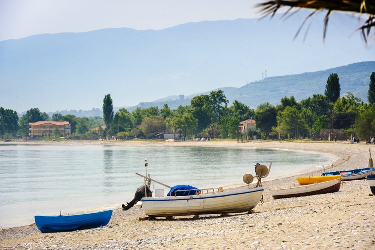 Photo of fisher's boat at the sea beach, Leptokaria, Greece.