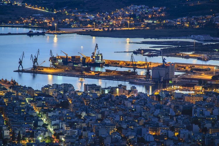 Photo of Volos city by night in Pelion, Greece.