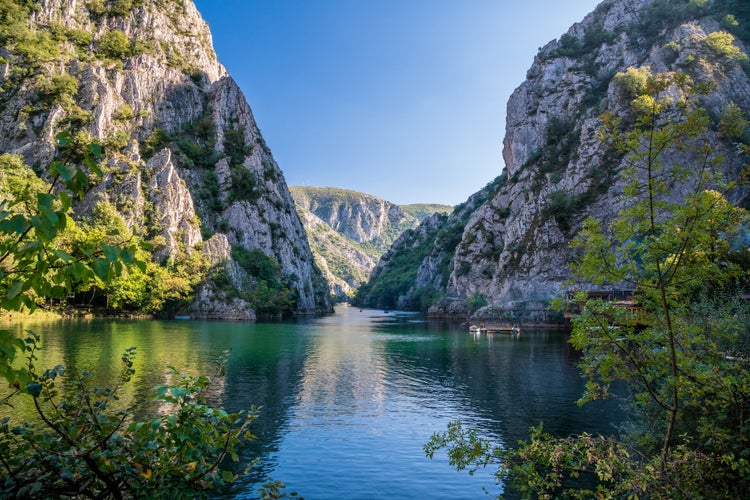 Photo of view of beautiful tourist attraction, lake at Matka Canyon in the Skopje surroundings, North Macedonia.