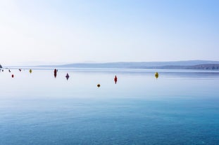 Photo of aerial view of Crikvenica town on Adriatic sea waterfront , Kvarner bay region of Croatia.