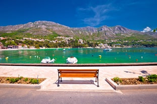 Photo of panoramic aerial view of the old town of Dubrovnik, Croatia seen from Bosanka viewpoint on the shores of the Adriatic Sea in the Mediterranean Sea.