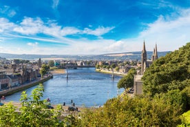 photo of Pitlochry panoramic aerial view with church. Pitlochry is a town in the Perth and Kinross council area of Scotland.