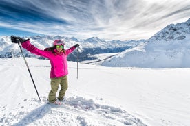 photo of St. Moritz, the famous resort region for winter sport, from the high hill in Switzerland.