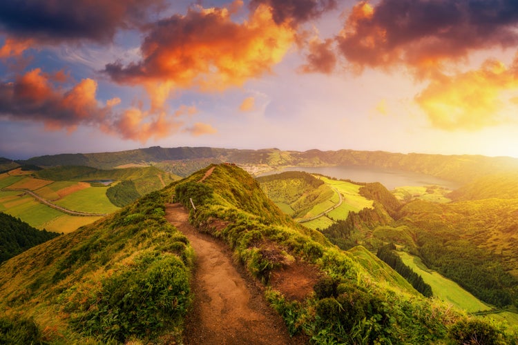 Photo of Sete Cidades near Miradouro da Grota do Inferno viewpoint, Sao Miguel Island, Azores, Portugal.