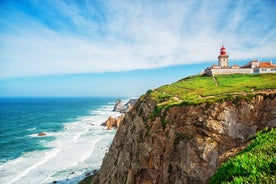 Photo of aerial view of Estoril coastline near Lisbon in Portugal.