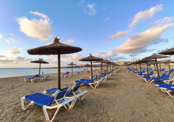 Photo of Caleta de Fuste beach, Fuerteventura island, Canary Islands, Spain.