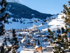 Photo of scenery of famous ice skating in winter resort Davos, Switzerland.