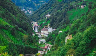 Photo of aerial view to the Uzungol lake famous tourist destination in summer in city of Trabzon ,Turkey.