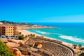 photo of aerial panorama view of the coastline Cambrils, Costa Dourada, Catalonia, Spain.