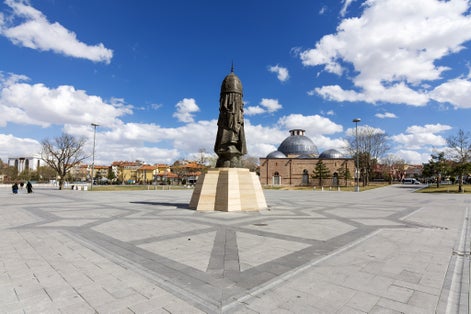 photo of square and Karatay Madrasa background in Konya.