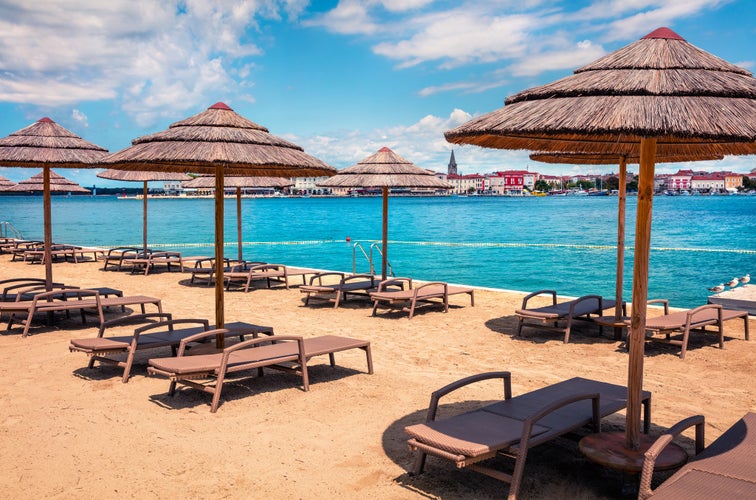 Splendid spring view of popular summer resort Porec. Colorful spring seascape of Adriatic Sea. Great morning scene of Istrian Peninsula in western Croatia, Europe. Vacation concept background.