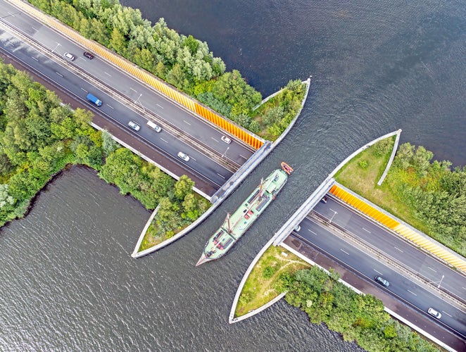 Aerial from aquaduct Veluwemeer in Harderwijk the Netherlands