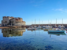 photo of an aerial view of the port of Toulon, La Seyne Sur Mer and seaside of Rade des vignettes in France.