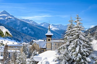 Photo of scenery of famous ice skating in winter resort Davos, Switzerland.