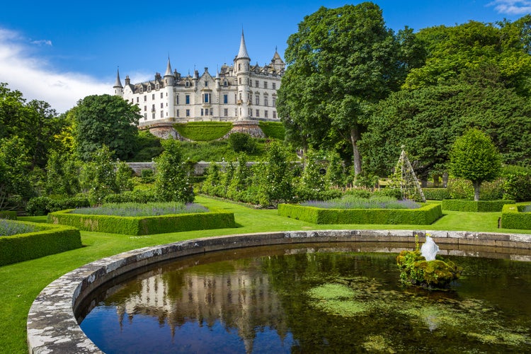 Photo of view of Dunrobin Castle with gardens, Inverness, Scotland.