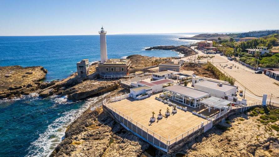 Photo of aerial View of Augusta Lighthouse, Syracuse, Sicily, Italy.