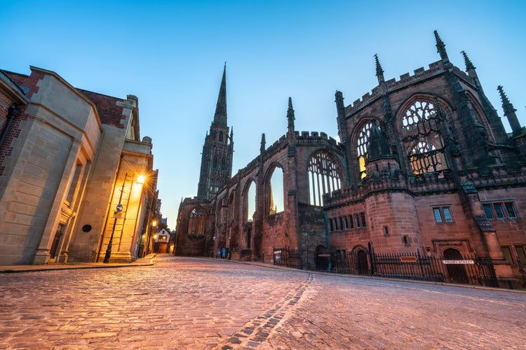 photo of Coventry cathedral at dusk. England.