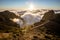 Beautiful sunset over the mountains, Pico do Arieiro, Madeira Island, Portugal.