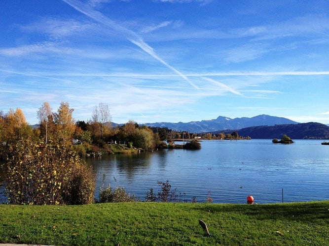 Panoramic view of Lake Zurich in Rapperswil-Jona, Alps, Switzerland