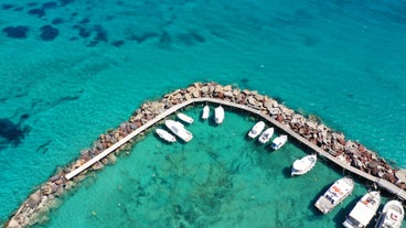 Photo of panoramic aerial view of Skala popular touristic destination in Lesvos island, Aegean sea, Greece.