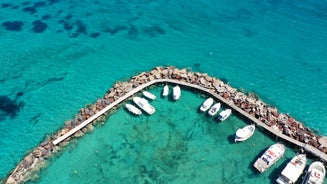 Photo of panoramic aerial view of Skala popular touristic destination in Lesvos island, Aegean sea, Greece.