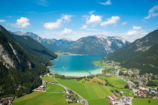 Photo of aerial view of beautiful landscape at the Achensee lake in Austria.