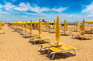 Photo of aerial view of Lido di Jesolo, or Jesolo Lido the beach area of the city of Jesolo in the province of Venice, Italy.