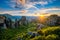 Photo of Sunset over monastery of Rousanou and Monastery of St. Nicholas Anapavsa in famous greek tourist destination Meteora in Greece.