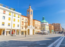 Photo of Cervia's canal, where the Salt Museum is located, with reflections on the water ,Italy.