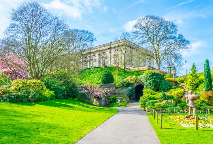 Photo of View of a blossoming garden inside of the Nottingham castle, England.