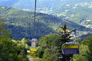 Photo of aerial view of Ustron city on the hills of the Silesian Beskids, Poland.