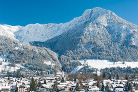 Photo of loisach river flowing through garmisch-partenkirchen, idyllic winter landscape bavaria.