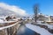 Photo of loisach river flowing through garmisch-partenkirchen, idyllic winter landscape bavaria.