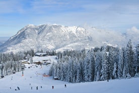 Photo of aerial panoramic view of Oberammergau town in the district of Garmisch-Partenkirchen in Bavaria, Germany.