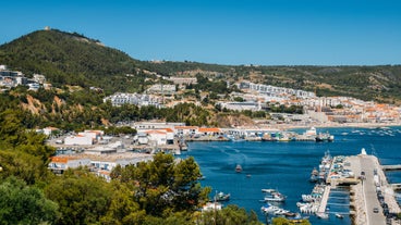 photo of panoramic view of Sesimbra, Setubal Portugal on the Atlantic Coast.