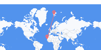 Flyreiser fra Mauritania til Svalbard & Jan Mayen