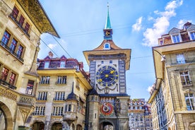 Bern, Switzerland. View of the old city center and Nydeggbrucke bridge over river Aare.