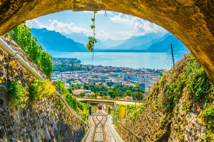 Photo of funicular at Vevey ascending to Mont Pelerin in Switzerland.