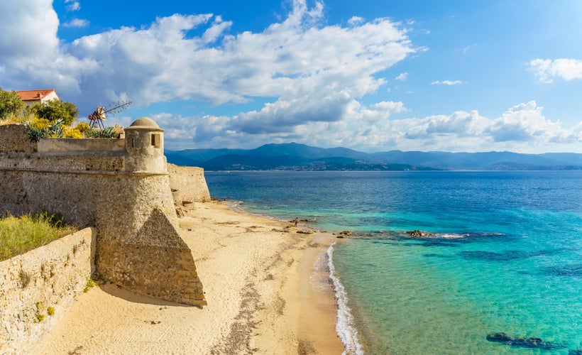 Photo of landscape with Saint Francois beach and old citadel in Ajaccio.