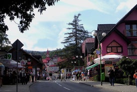 Photo of old wooden Norwegian temple Wang in Karpacz, Poland.