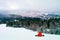 Snowboarding in the Norwegian mountains in Kongsberg.