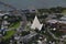 Aerial panorama of Tromso in the Troms og Finnmark district in Norway.