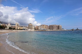 View of Mediterranean luxury resort and bay with yachts. Nice, Cote d'Azur, France. 