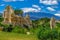 photo of Les Orgues d'Ille sur Tet nature park with blue sky and some clouds, Languedoc-Roussillon, France.