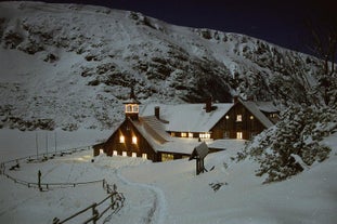 Photo of old wooden Norwegian temple Wang in Karpacz, Poland.