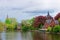 Photo of Minnewaterpark and Minnewater lake in the old town of Brugge, Belgium.