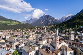 photo of panoramic view of Bormio town in Italy.