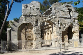 Photo of Nimes Arena aerial panoramic view. Nimes is a city in the Occitanie region of southern France.